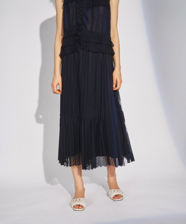 GRACE CONTINENTAL ストライプチュールスカート ネイビー