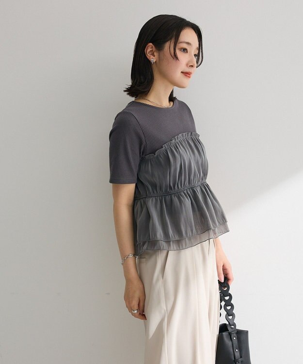 Green Parks オーガンジービスチェドッキング半袖プルオーハ Charcoal Gray