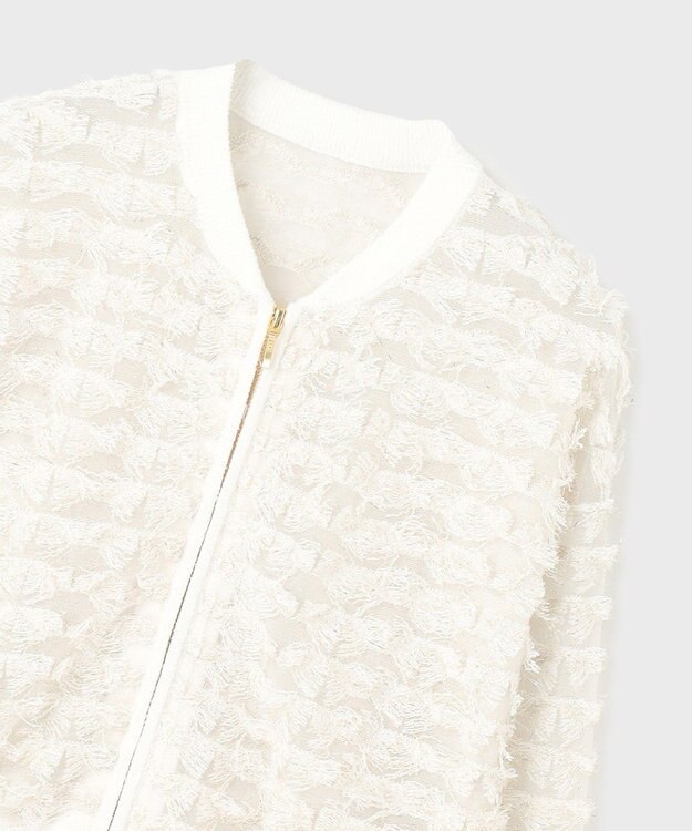 GRACE CONTINENTAL フリンジニットzipカーディガン ホワイト