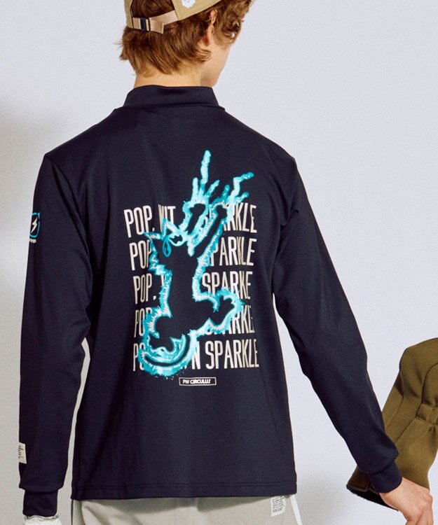 PW CIRCULUS 【吸水速乾 /  UV遮蔽率99.9% UVカット / ストレッチ】【MEN】アニマルグラフィックロングスリーブモックT  ゴルフ ブラック系