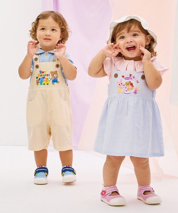 MIKI HOUSE HOT BISCUITS 【70-110cm】 ビーンズ×お菓子シリーズ サッカー素材オーバーオール 黄