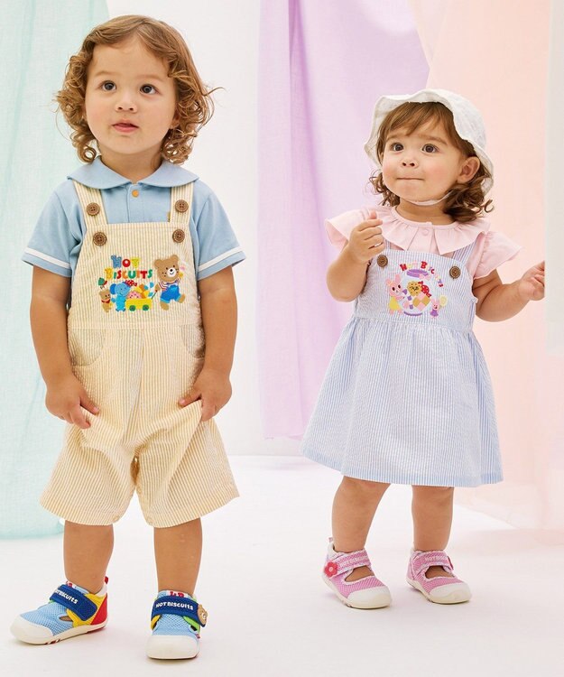 MIKI HOUSE HOT BISCUITS 【70-110cm】 ビーンズ×お菓子シリーズ サッカー素材オーバーオール 黄