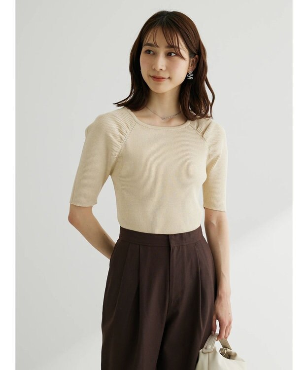 Green Parks 袖ギャザーラグランニットプルオーバー Off White