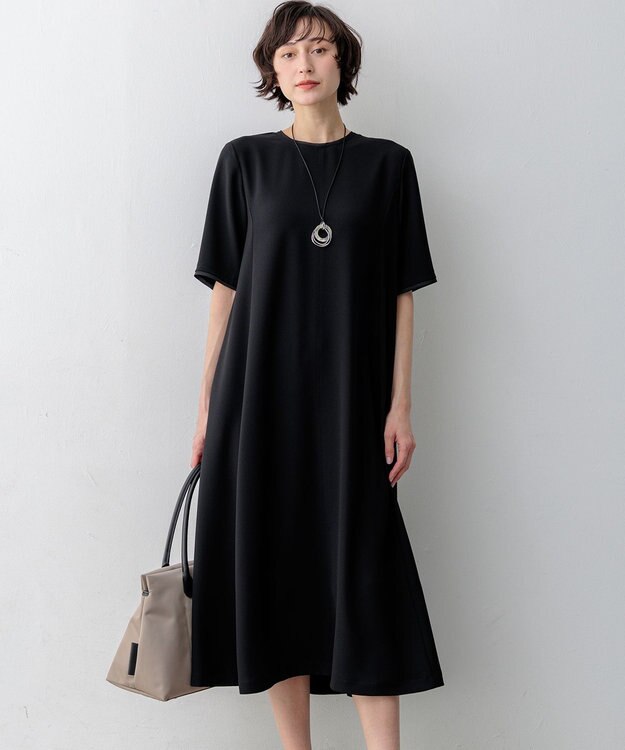 23区 S ストレッチジョーゼット フレアワンピース ブラック系