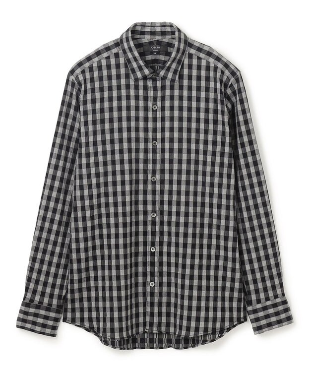 JOSEPH HOMME 新柄【オリジナル素材】ギンガムシャンブレーストレッチ　レギュラーカラーシャツ グレー系