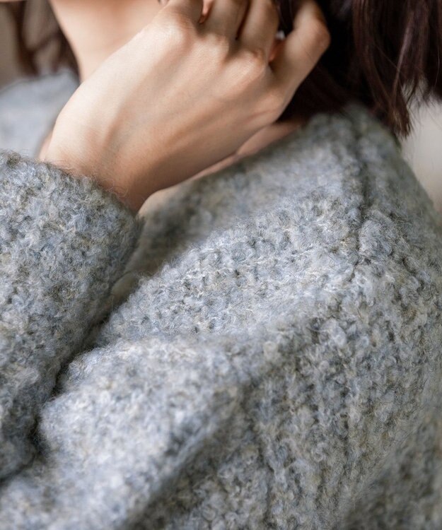 Tiaclasse L 【洗える】表情豊かなVネックMIX糸オーバーニット サックスグレー