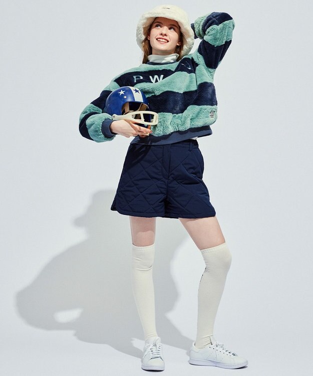 PW CIRCULUS 【ふわもこあったか/防寒/裏地付】【WOMEN】ボーダーフェイクファープルオーバー ネイビー系1