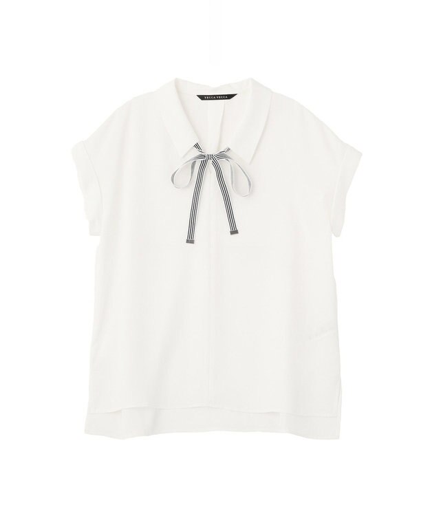 YECCA VECCA 2wayストライプリボンブラウス Off White