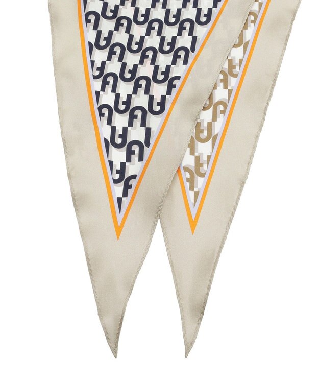 MOONBAT FURLA シルク100% モノグラム柄 菱形スカーフ ベージュ