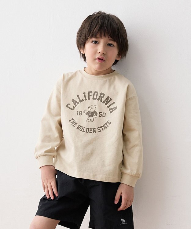 ANY KIDS ロゴプリント 長袖Tシャツ ベージュ