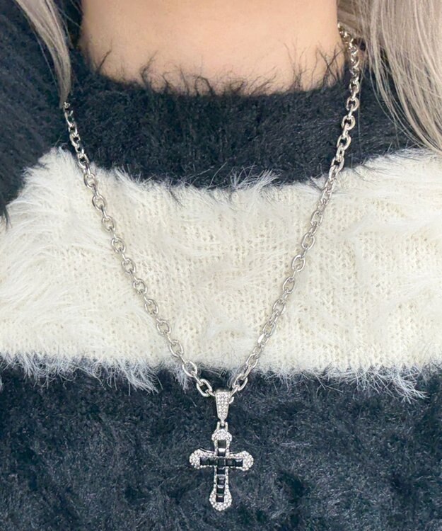 WEGO Lクロスビジューネックレス ブラック