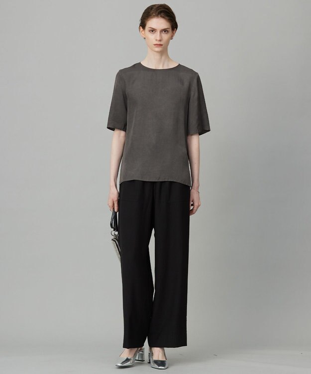 ICB 【洗える】 キュプラピグメントクロス ブラウス チャコール系