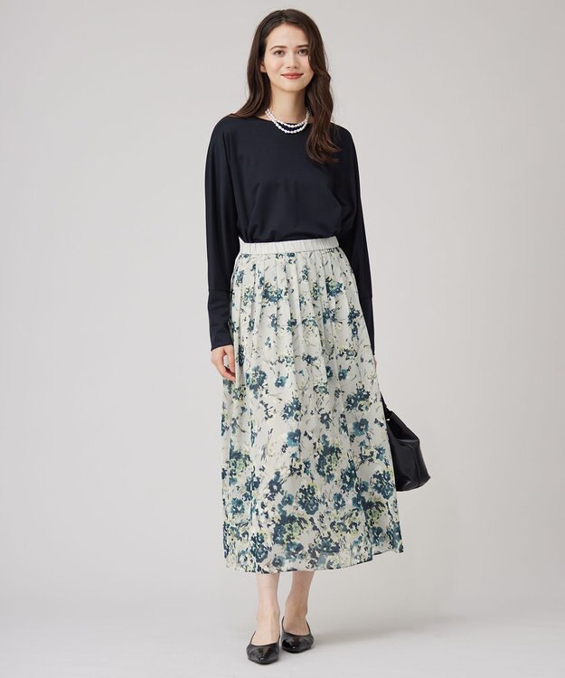 自由区 【洗える】ブラウスライクジャージー カットソー ネイビー