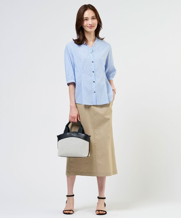 J.PRESS LADIES S 【人気素材】セルロースリネンストレッチ ナロー スカート ベージュ系