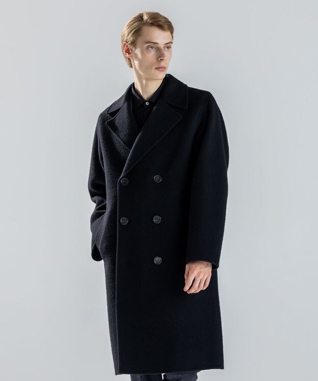 JOSEPH HOMME 【LEON掲載】【新素材】ウールキャメルリバー　ダブルブレストチェスターコート ブラック系