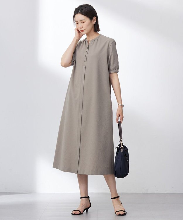 J.PRESS LADIES S 【洗える・吸水速乾】DRYライトサッカー ワンピース モカ系