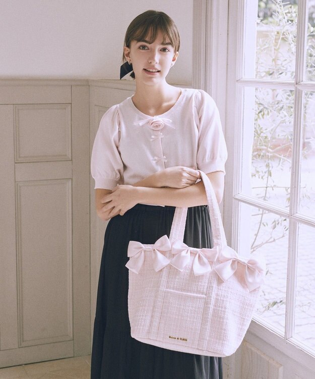 Maison de FLEUR ツイードボリュームリボントートバッグ Pink
