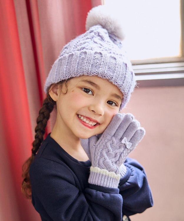 ANY KIDS ケーブルニット手袋 ライラック