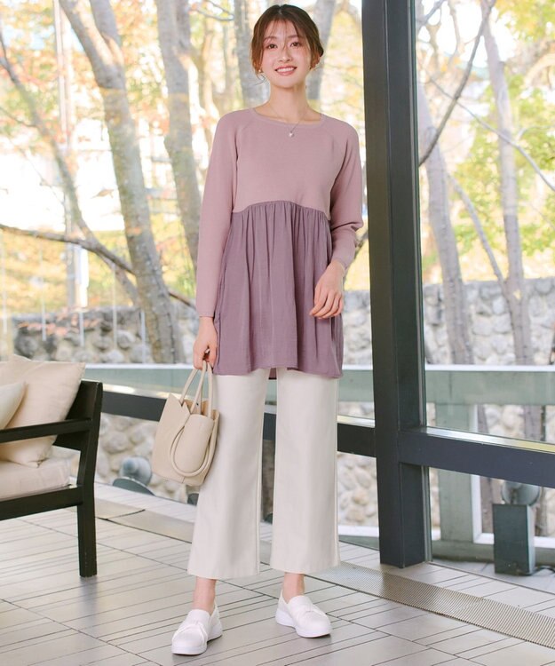 Tiaclasse L ヴィンテージサテンドッキングニットチュニック ピンク