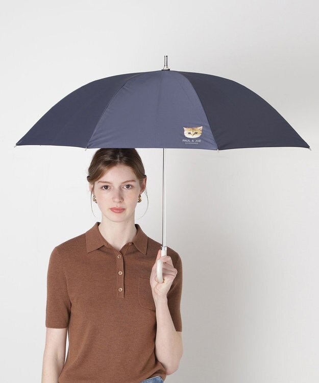 MOONBAT 【一級遮光/軽量】PAUL & JOE 晴雨兼用 日傘 長傘 ワンポイント ヌネット ネイビーブルー