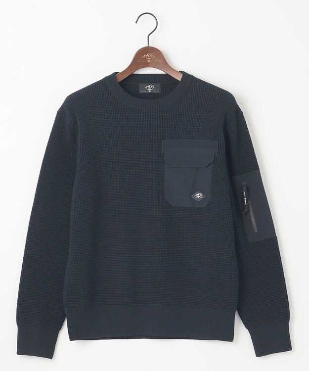 JOSEPH ABBOUD MOUNTAIN 【イージーケア/速乾性/軽量糸使用】 クルーネックコンビ プルオーバー ニット ネイビー系