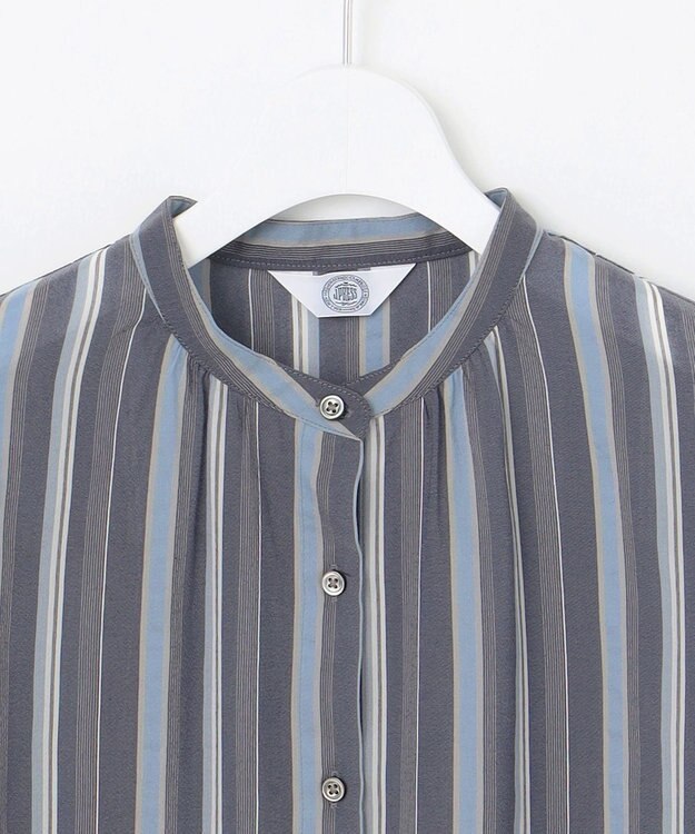 J.PRESS LADIES L 【洗える】ランダムストライプ ブラウス ネイビーストライプ系