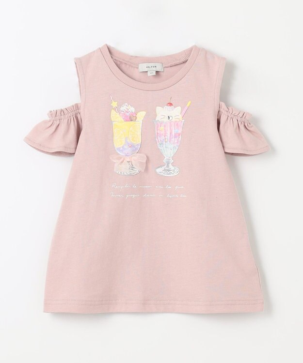 ANY KIDS オンオフショルダーパフェTシャツ ピンク系