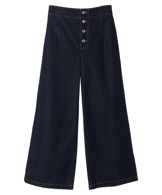earth music&ecology ボタンフライワイドデニムパンツ Indigo