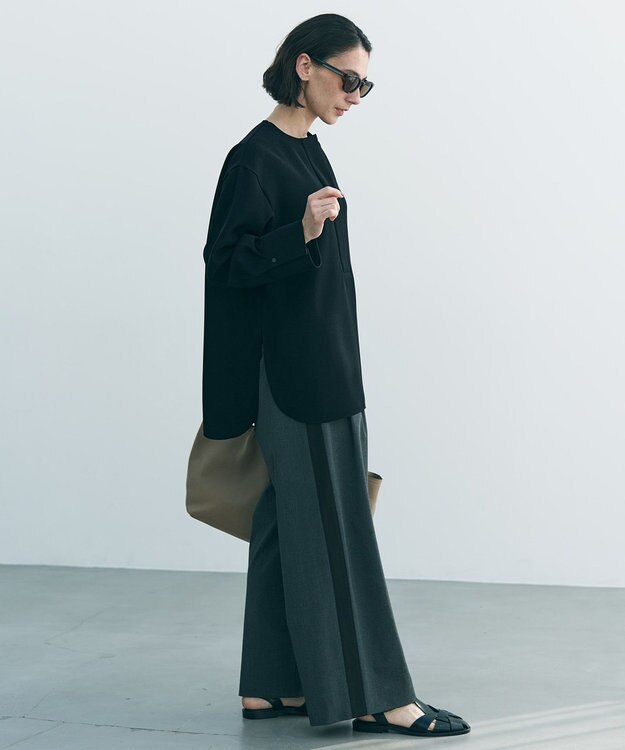 UNFILO L 【セットアップ着用可/セレモニー】ドライダブルクロス スキッパーブラウス ブラック