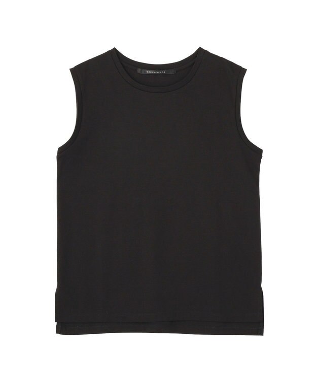 YECCA VECCA コットンスムースノースリーブトップス Black