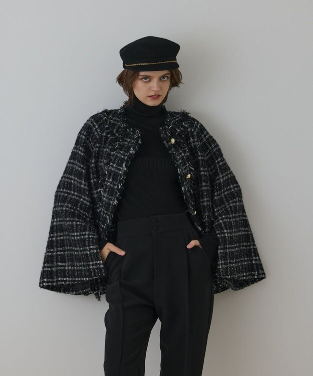 GRACE CONTINENTAL フレアスリーブツイードジャケット ブラック
