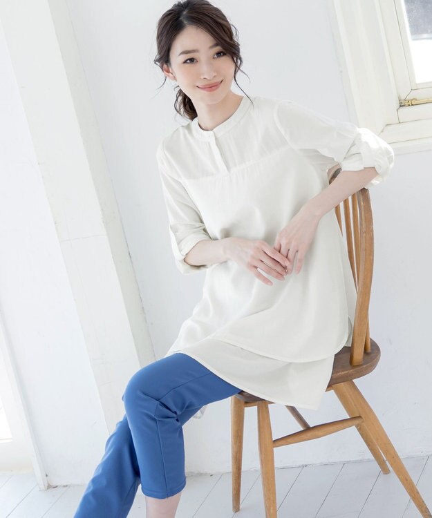 Tiaclasse 【洗える】レイヤードヘムシャツチュニック オフホワイト