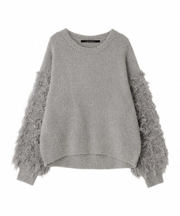 YECCA VECCA ラメフェザー袖フリンジニット Charcoal Gray