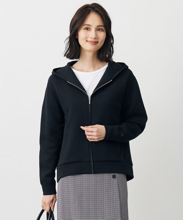 J.PRESS LADIES ダンボールジャージー ジップアップ パーカー ブラック系