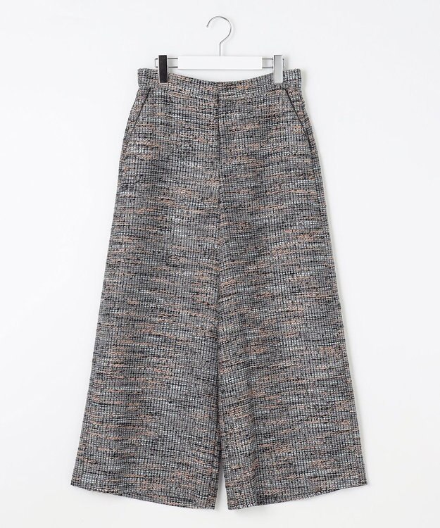 自由区 【洗える】エアリーツイードワイドクロップド パンツ グレイッシュミントミックス