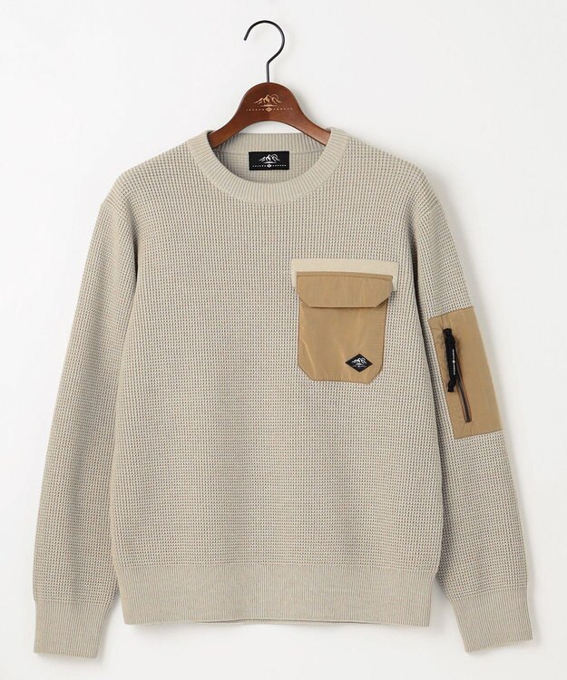 JOSEPH ABBOUD MOUNTAIN 【イージーケア/速乾性/軽量糸使用】 クルーネックコンビ プルオーバー ニット アイボリー系