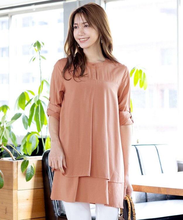 Tiaclasse 【洗える】レイヤードヘムシャツチュニック オレンジ