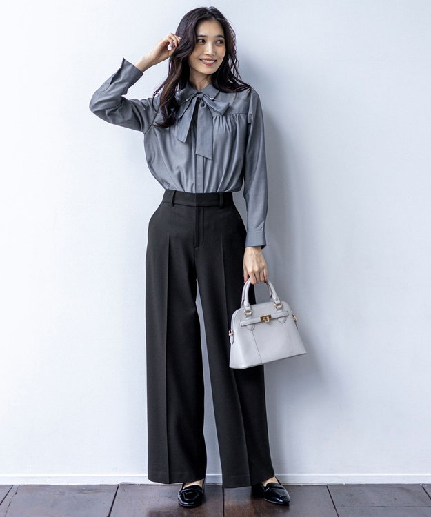 ANY SIS ビューティサーモ2WAYストレッチ ワイドパンツ ブラック