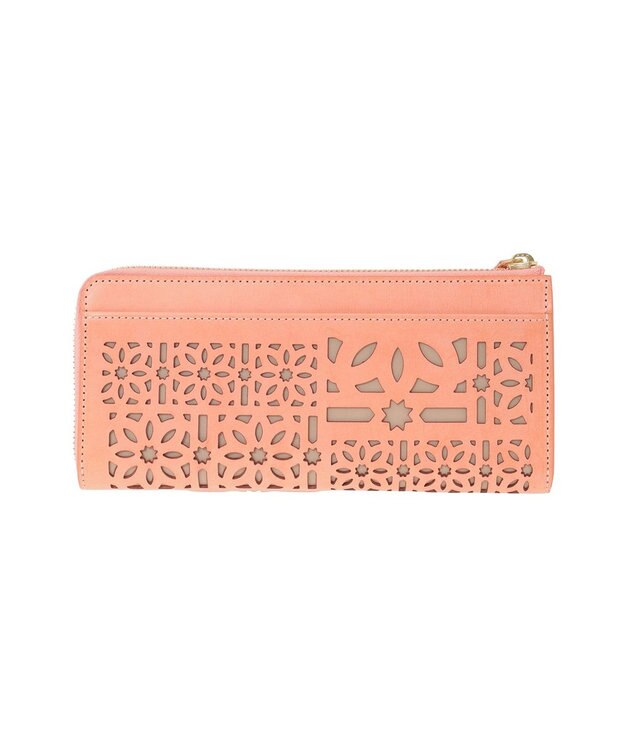 genten マルチカットワークミニ L字ファスナー長財布 コーラルピンク