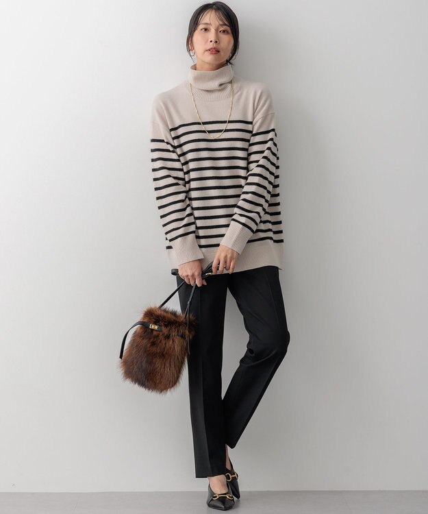 23区 【Oggi2月号掲載/洗える】ウォームストレッチ テーパード パンツ ブラック系