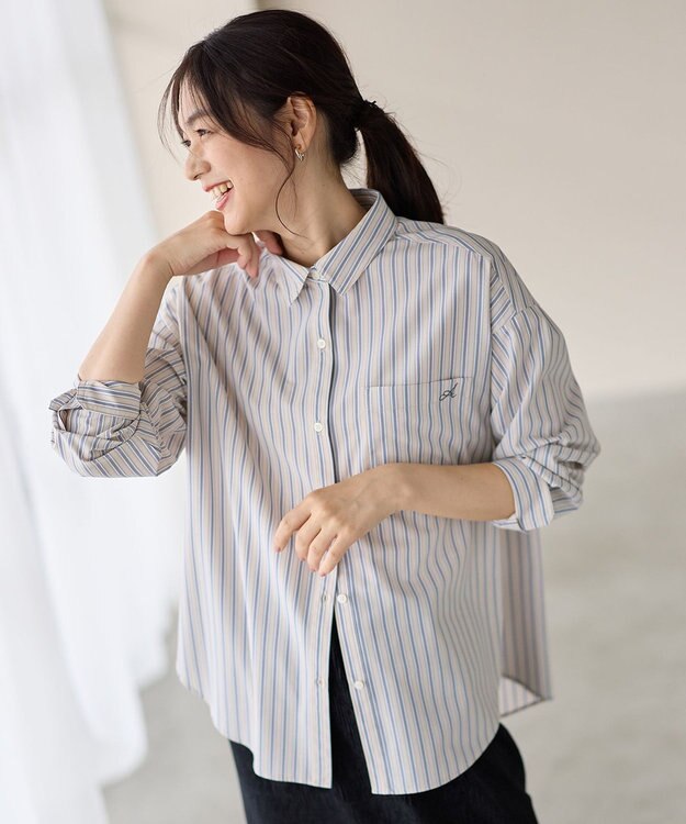 ANY オーバーサイズシャツ ベージュストライプ