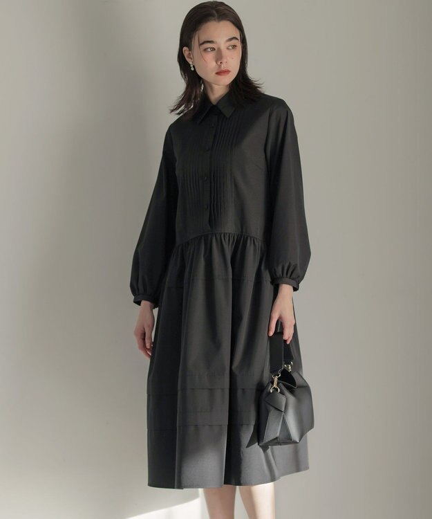 組曲 ソフトクロスピンタック ワンピース ブラック系