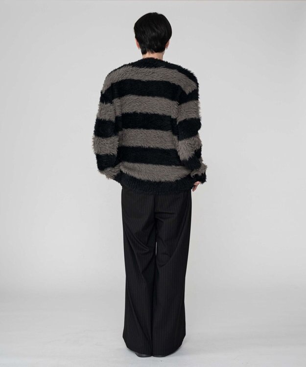 WEGO 【2025秋冬新作/ユニセックス着用ITEM/MLサイズ展開】フェザーニットプルオーバー ブラックボーダー