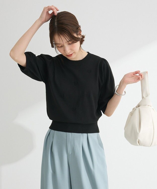 Green Parks ・ｓｗｉｎｇ　ｂｙ　ハート柄クルーニット Black