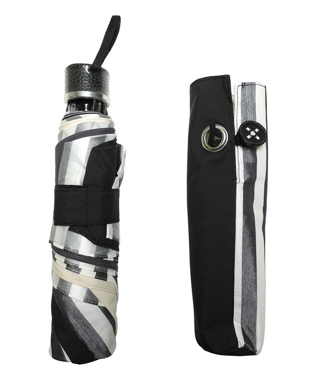 +RING UNISEX プラスリング 簡単開閉式折傘55cm BLK-STP T1383 黒