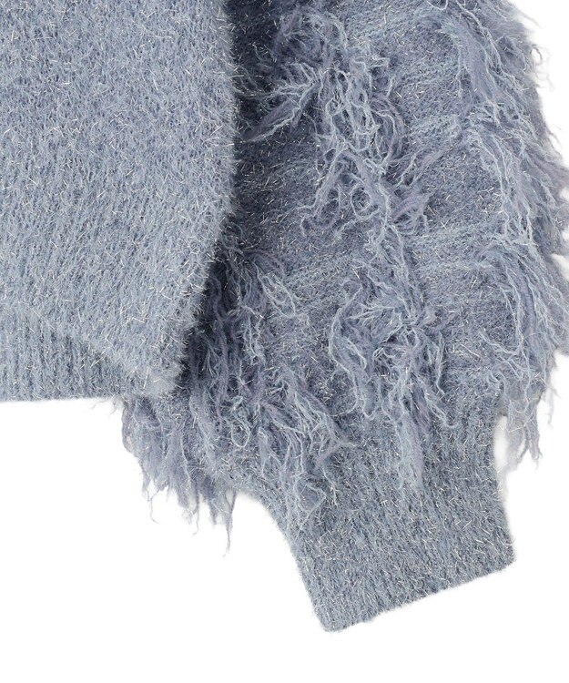 YECCA VECCA ラメフェザー袖フリンジニット Blue