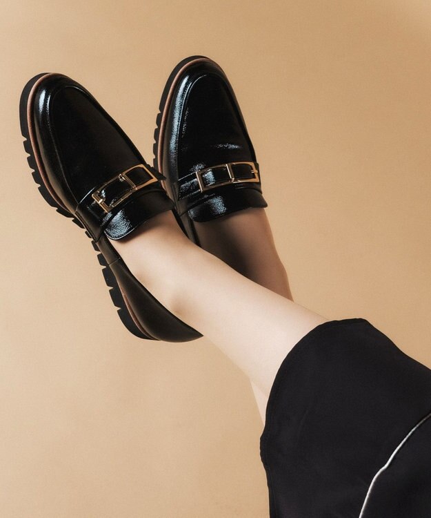 Dominic3 スニーカーソール バックルレザーローファー ブラックエナメル