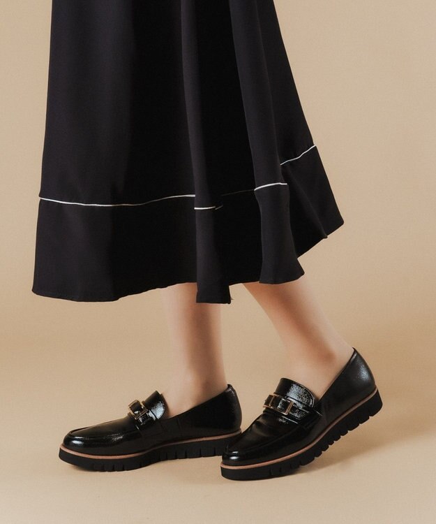 Dominic3 スニーカーソール バックルレザーローファー ブラックエナメル