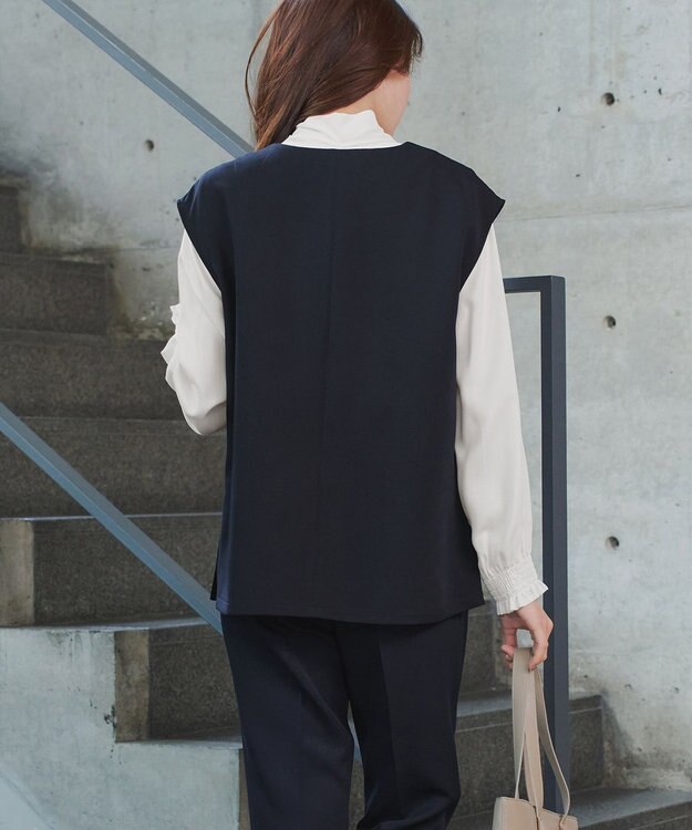 Tiaclasse 【ブラウス&ベスト&パンツ3点セット】リボンタイブラウス＋ベスト付き 3点セットアップ ネイビー