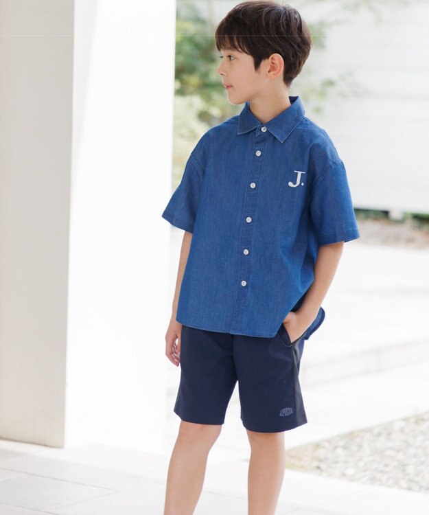 J.PRESS KIDS 【100-130cm】4.5オンス TC デニム 半袖シャツ ネイビー系
